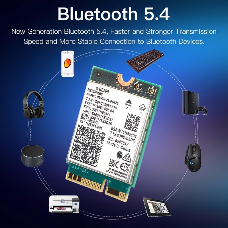DERAPID BE200NGW WiFi 7 Wireless Card, M.2 NGFF WiFi 7 BE200 Tri-Band Network Adapter with 8774Mbps Speed and BT5.4 WiFi Card for PC Gaming, Not Support AMD Motherboard for Windows 10/11 - Image 4